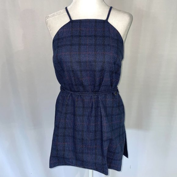 New Banana Republic Plaid Sleeveless Tie Waist Apron Top Navy Blue Size XS - Picture 3 of 16